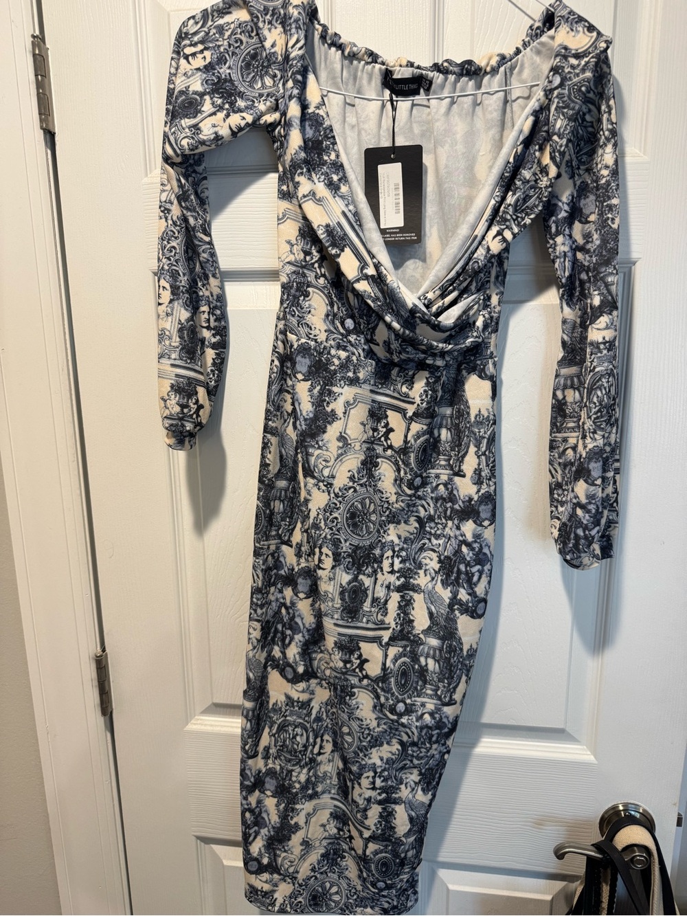 PrettyLittleThing Navy & Cream Cowl Neck Midi Dress